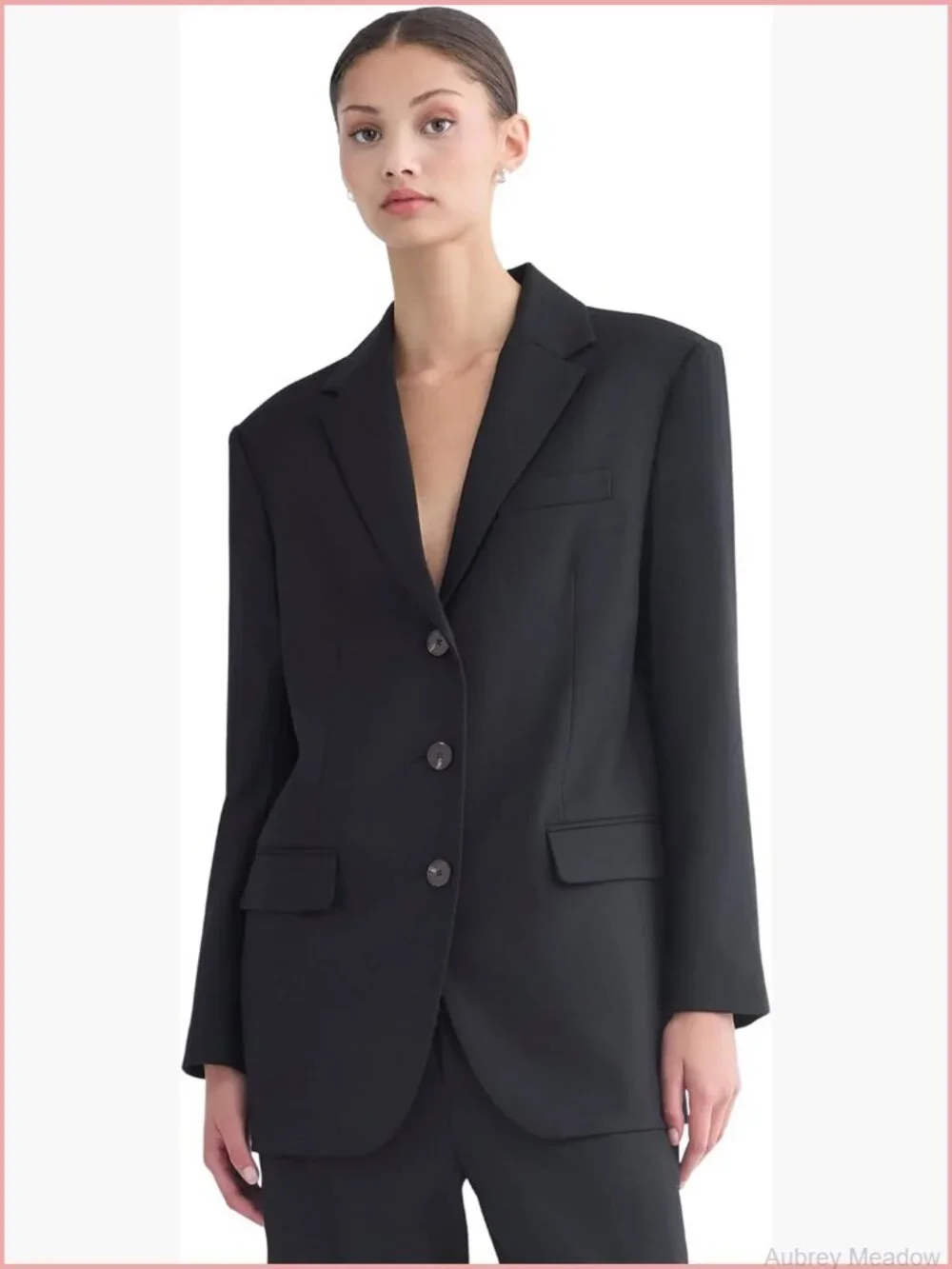 Wool Blend Oversized Single-Breasted Blazer with Stretch
